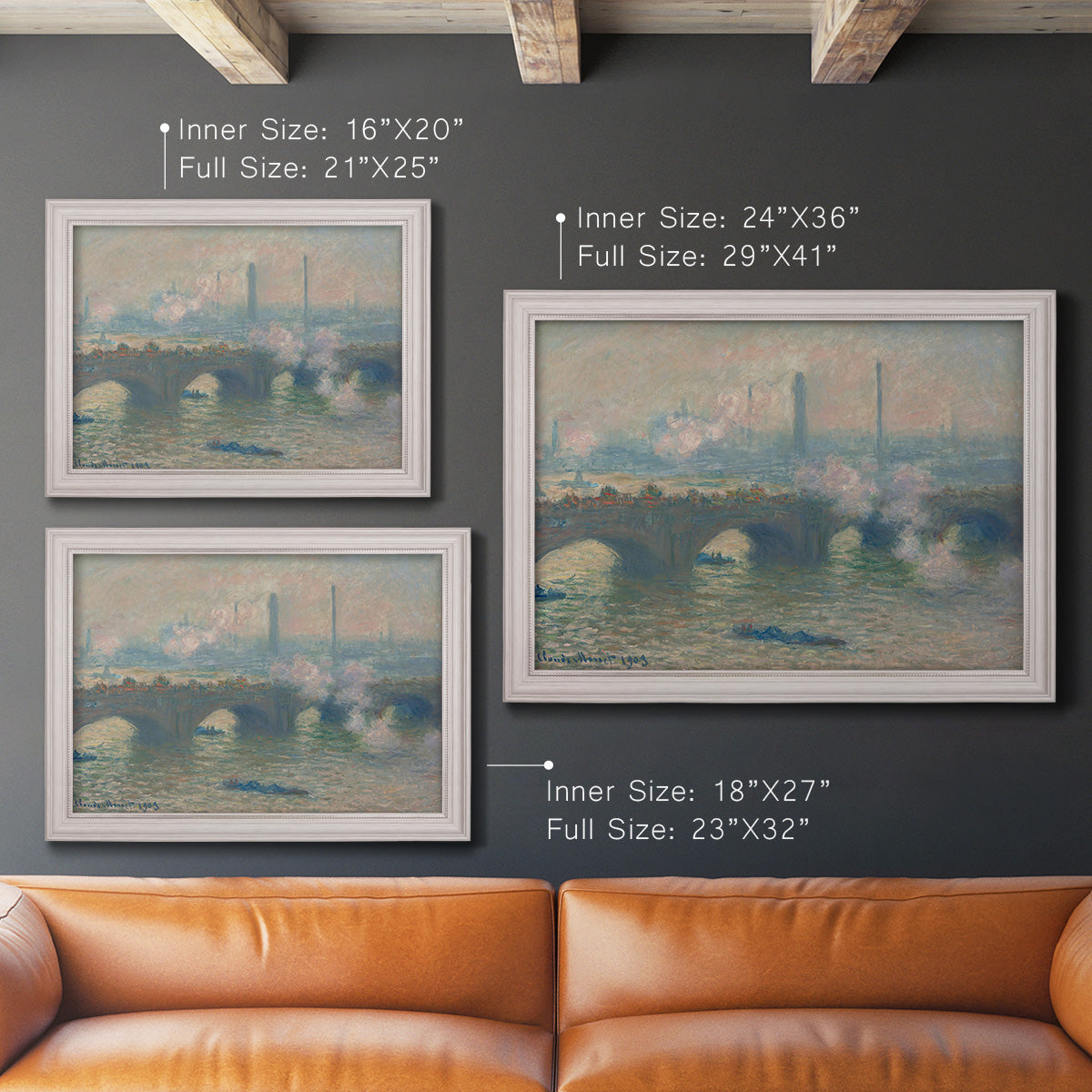 Waterloo Bridge, Gray Day - Ornate Framed Canvas Print