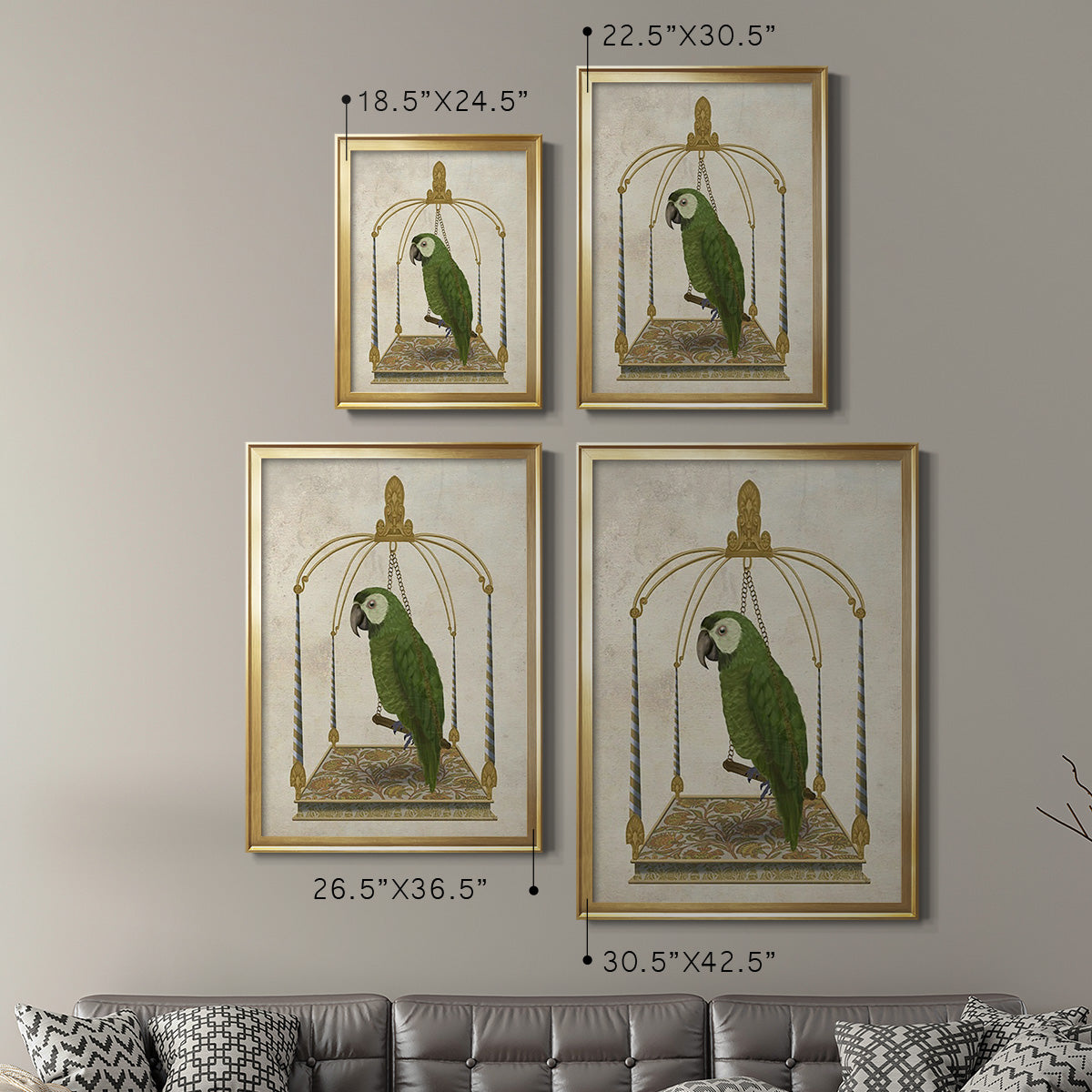 Green Parrot on Swing - Modern Framed Canvas Print