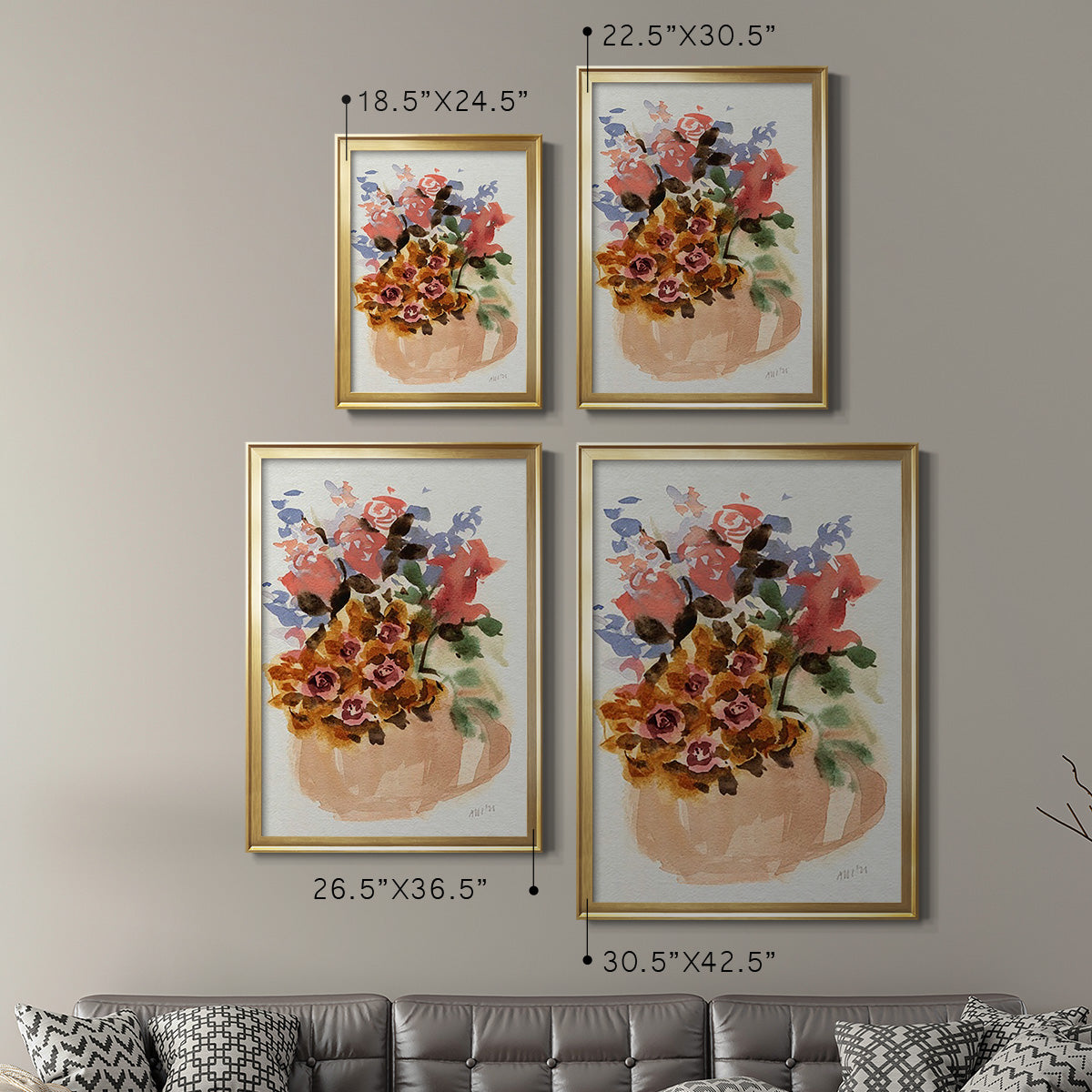 Mauve Bouquet in Teapot II - Modern Framed Canvas Print