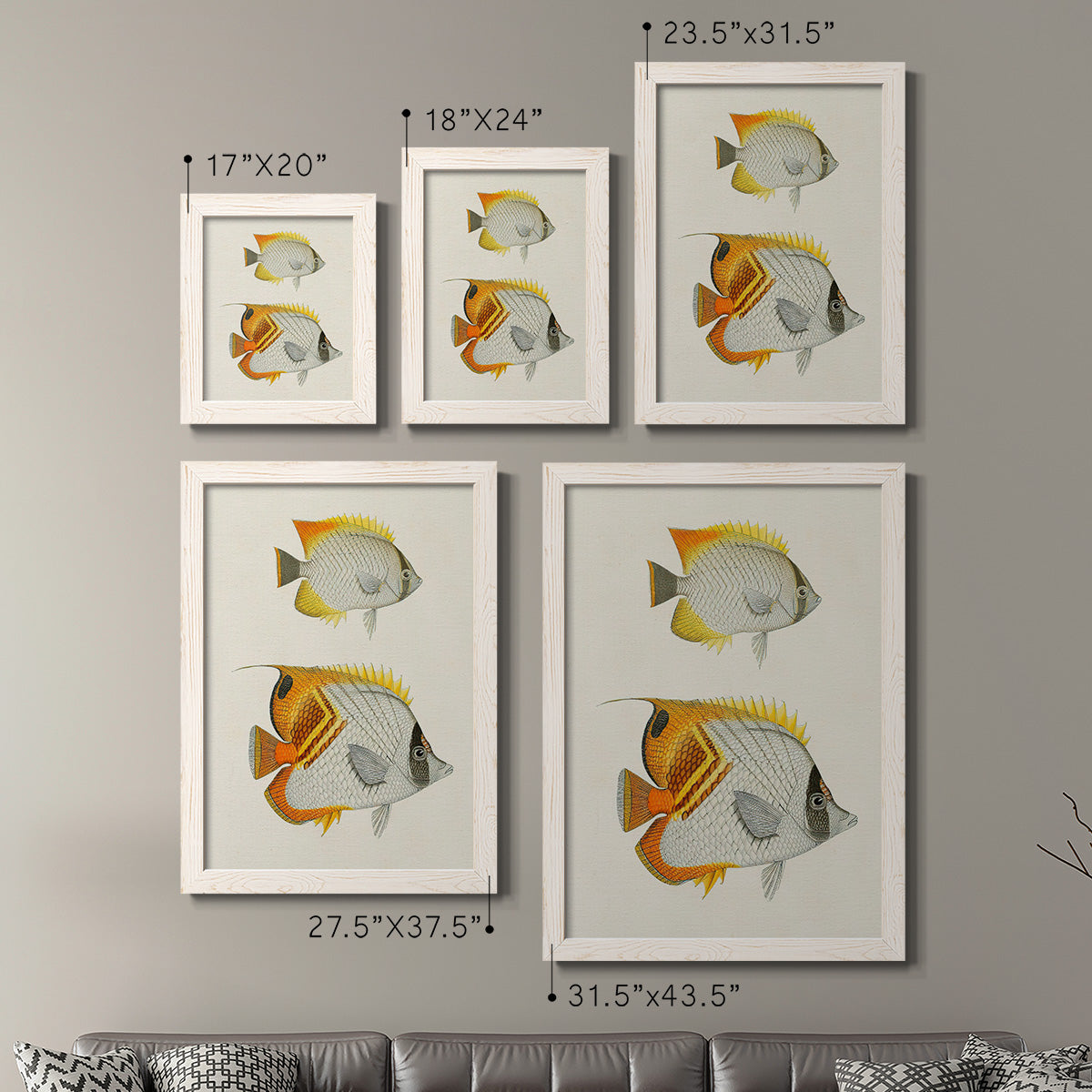 Yellow & Grey Fish I - Premium Framed Canvas 2 Piece Set - Ready to Hang