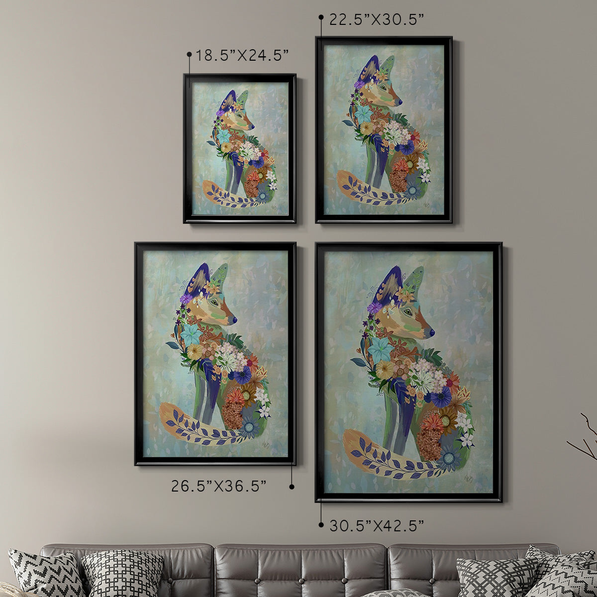 Fantastic Florals Fox, Sitting - Modern Framed Canvas Print