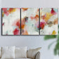 Three-panel canvas wall art featuring abstract directional visual shift, displayed in a living room above a sofa.