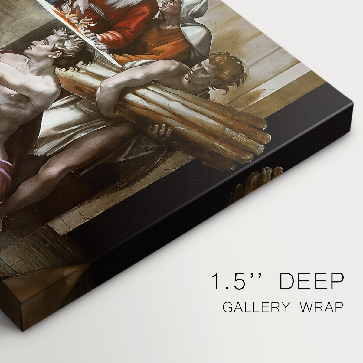 Canvas art print of a group of figures around altar performing sacrificial ritual, highlighting texture and gallery-wrapped edges