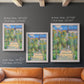 Impressionist garden landscape painting by Claude Monet in an ornate weathered white frame shown in multiple vertical size options.