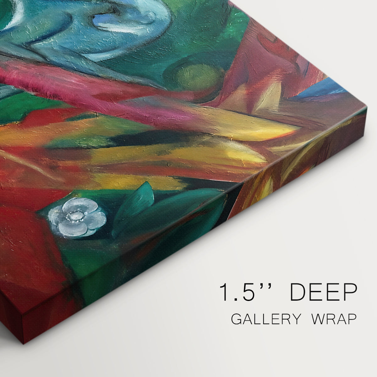 Canvas art print of a stylized monkey rendered in bold colors and abstract shapes, highlighting texture and gallery-wrapped edges