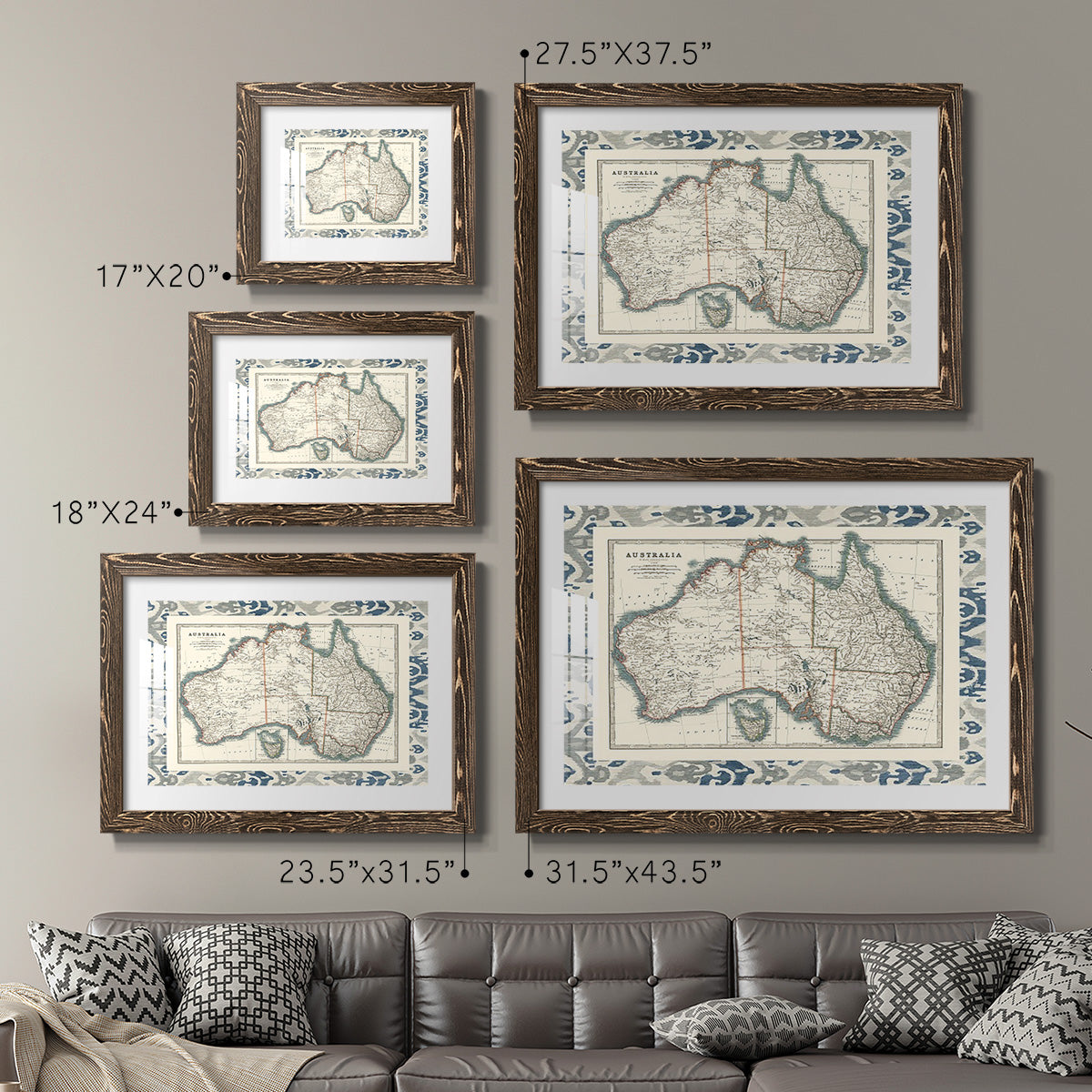 Bordered Map of Australia-Premium Framed Print - Ready to Hang