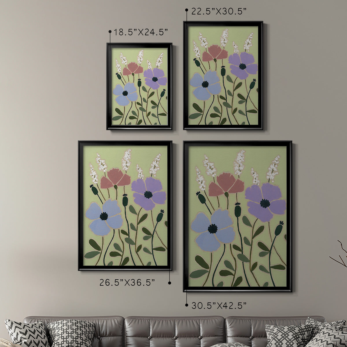 Woodblock Floral III - Modern Framed Canvas Print