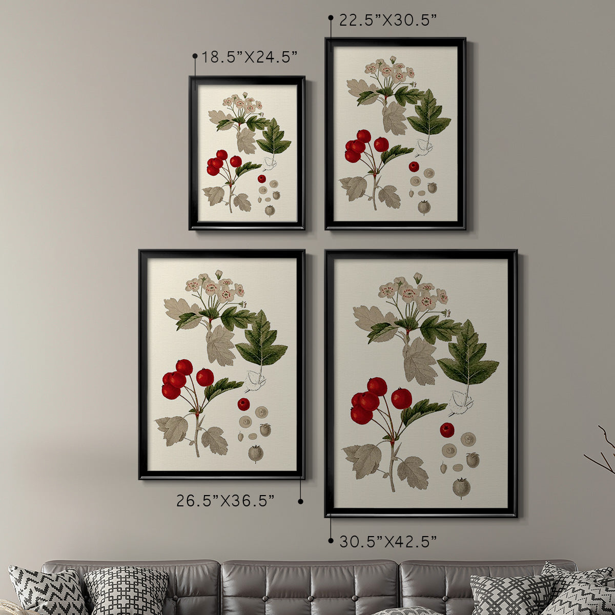Leaves & Berries III - Modern Framed Canvas Print