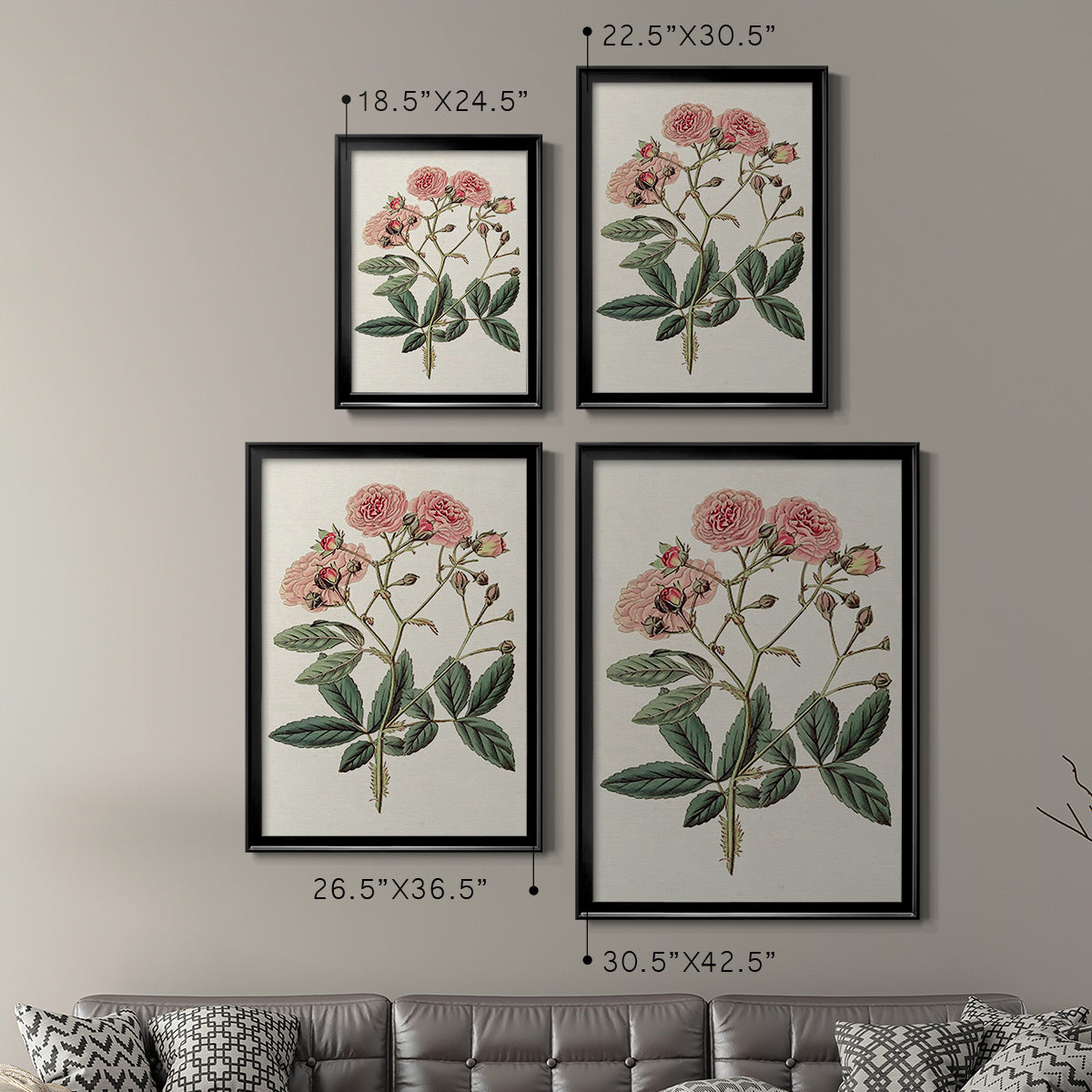Pink Floral Mix V - Modern Framed Canvas Print