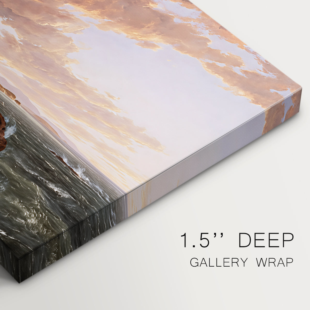 Canvas art print of a coastal landscape with water and sky clearing after storm, highlighting texture and gallery-wrapped edges