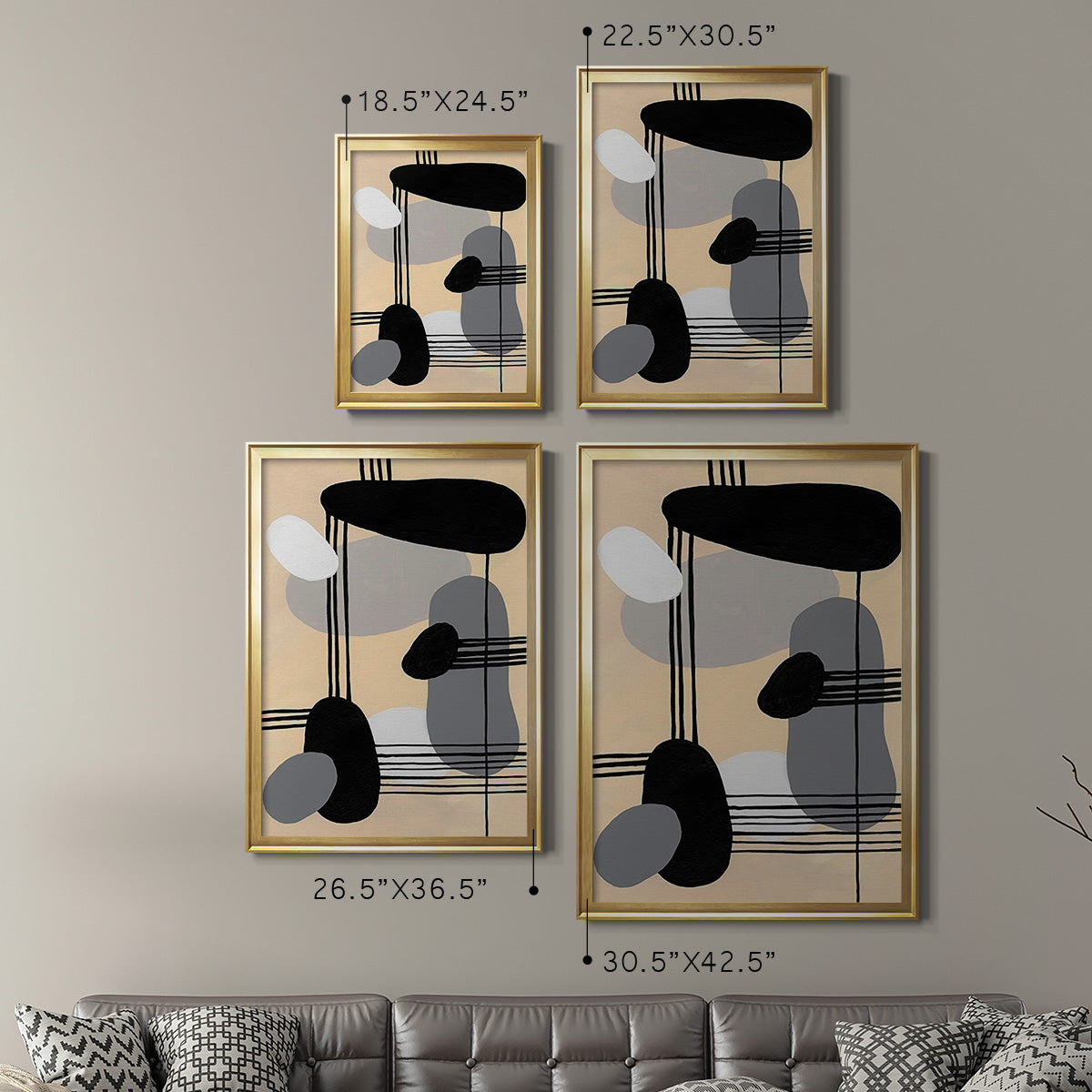 Interconnected Shapes II - Modern Framed Canvas Print