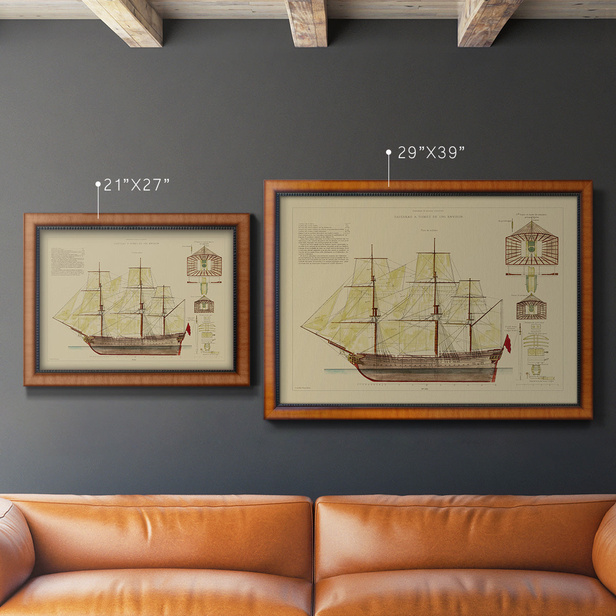 Antique Ship Plan VIII Premium Framed Canvas- Ready to Hang