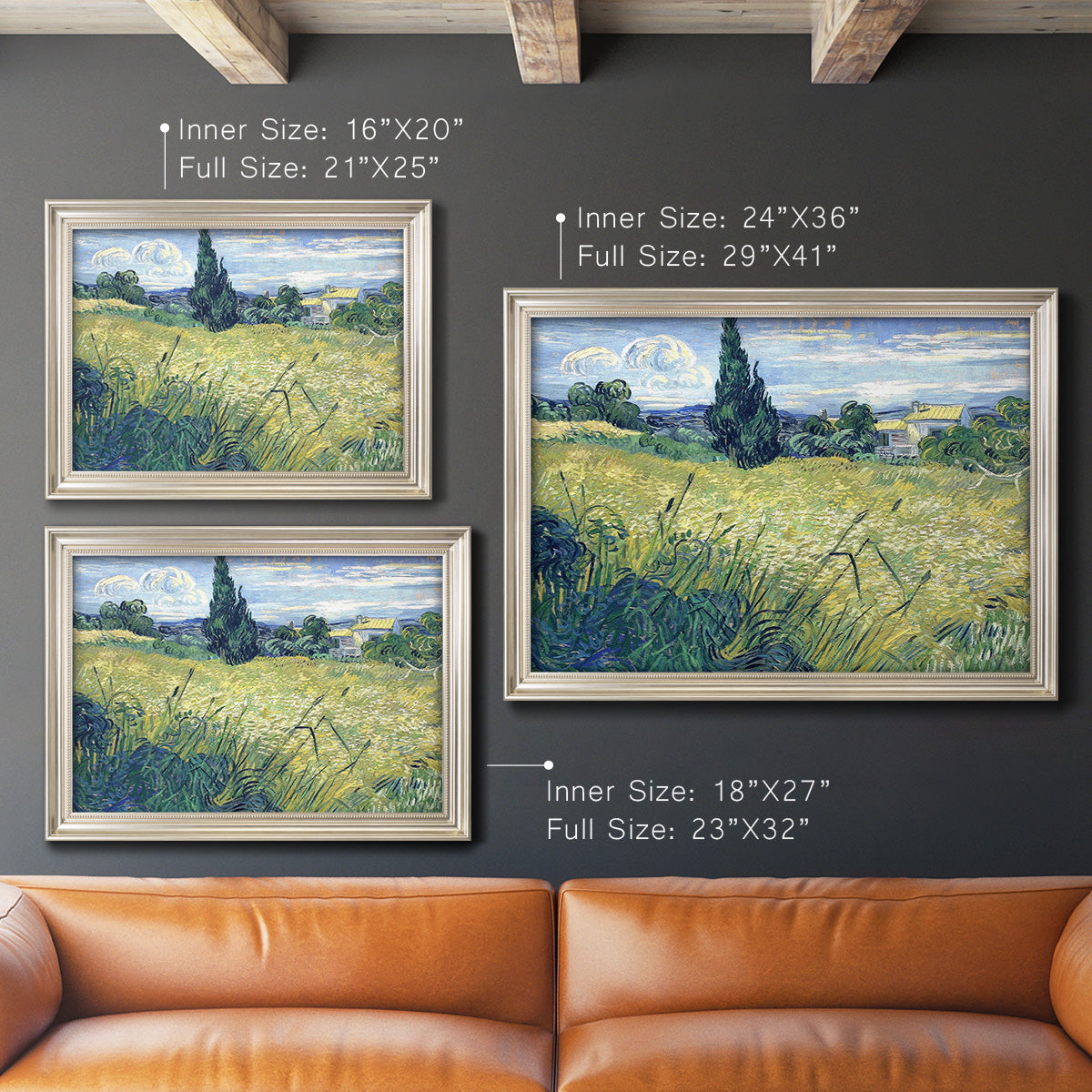 Green Wheat Field with Cypress - Ornate Framed Canvas Print