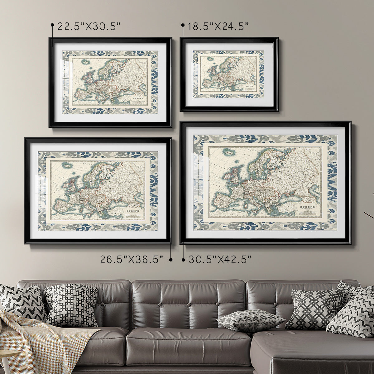 Bordered Map of Europe - Modern Framed Art Print