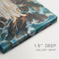 Close-up of a gallery-wrapped canvas corner showing an allegorical image of desperation and hope, highlighting texture and print detail.