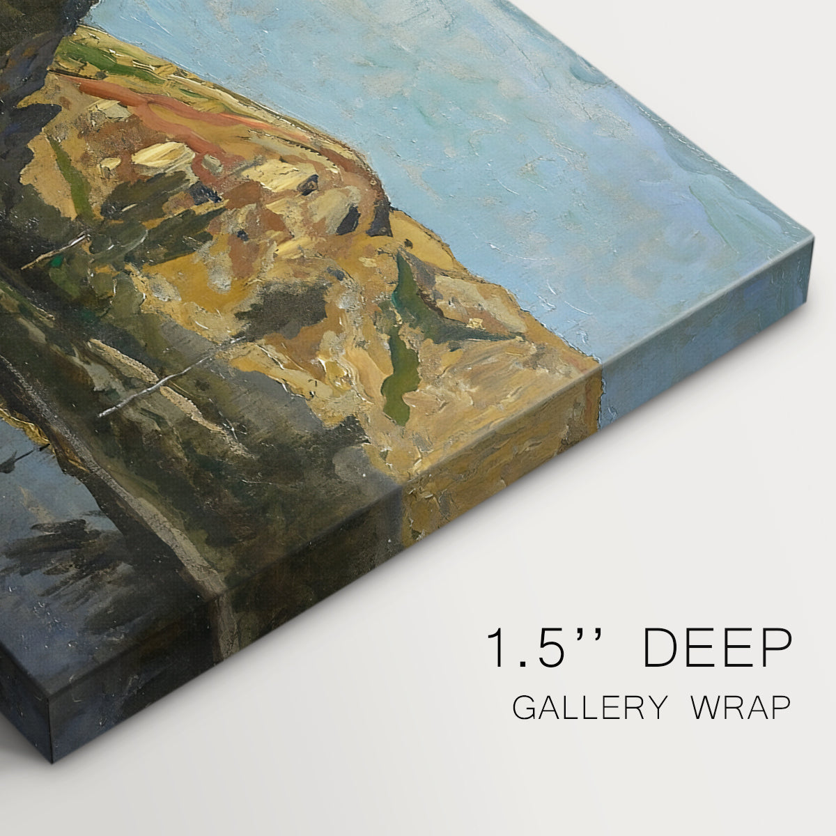 Canvas art print of a river flowing between rocky cliffs under open sky, highlighting texture and gallery-wrapped edges