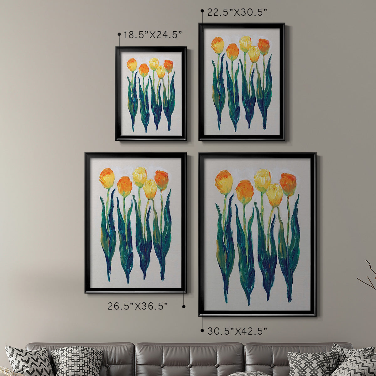 Tulips in a Row I - Modern Framed Canvas Print