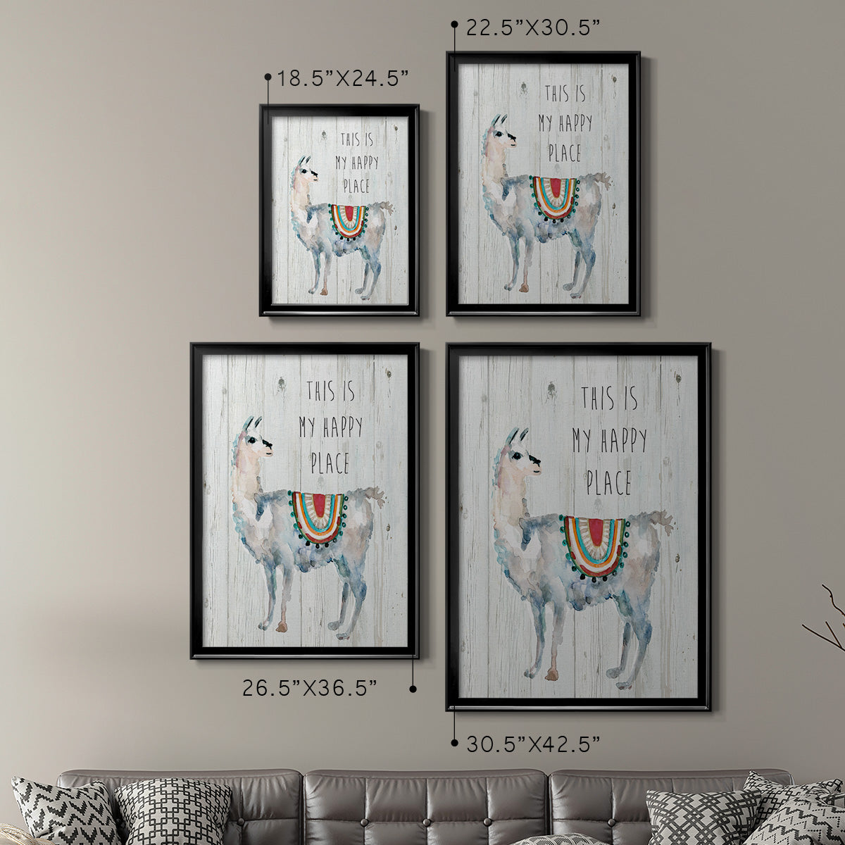 Llama Happy Place - Modern Framed Canvas Print