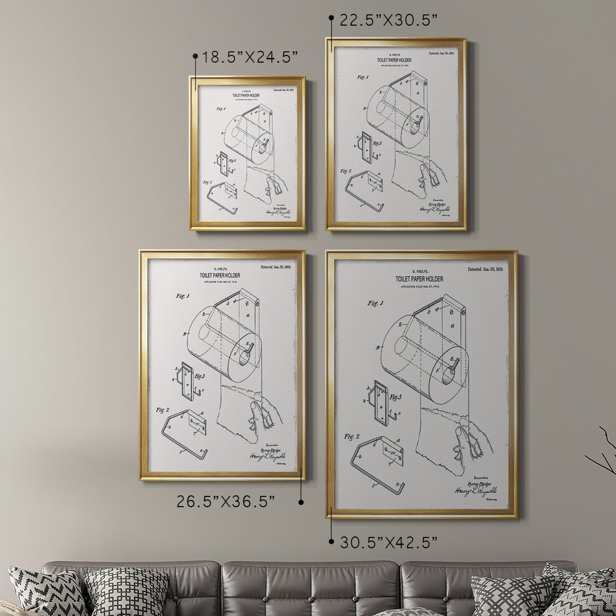 Toilet Paper Patent II - Modern Framed Canvas Print