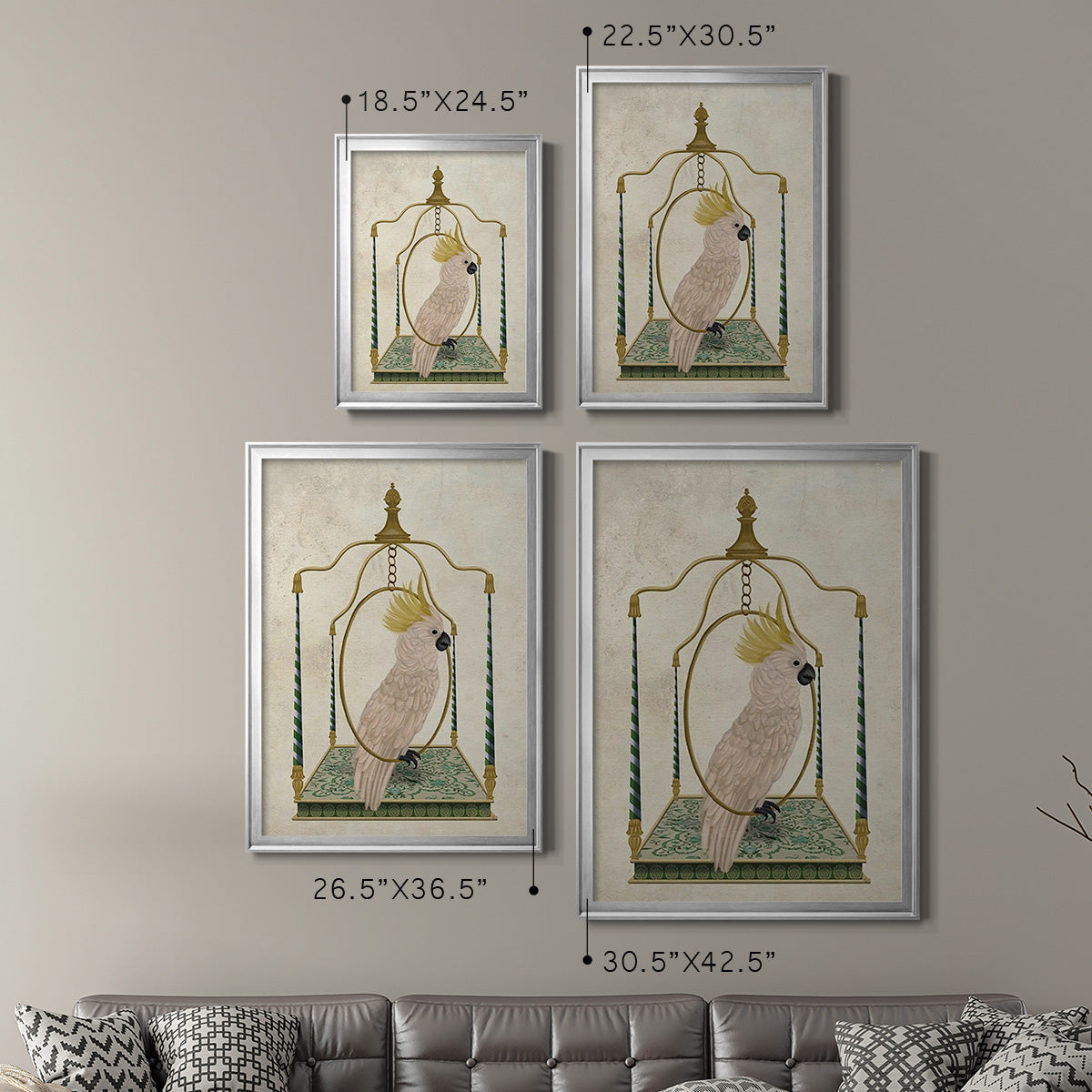 White Cockatoo on Swing - Modern Framed Canvas Print