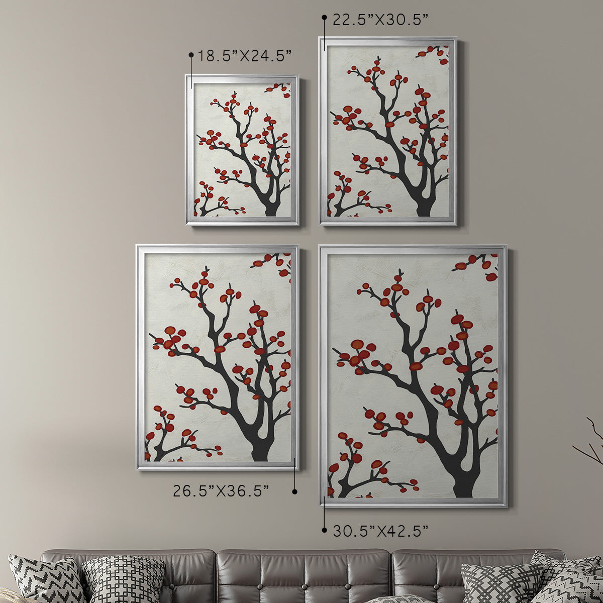 Red Berry Branch II - Modern Framed Canvas Print