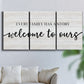 Three-panel canvas wall art featuring tropical beach at sunset photograph, displayed in a living room above a sofa.