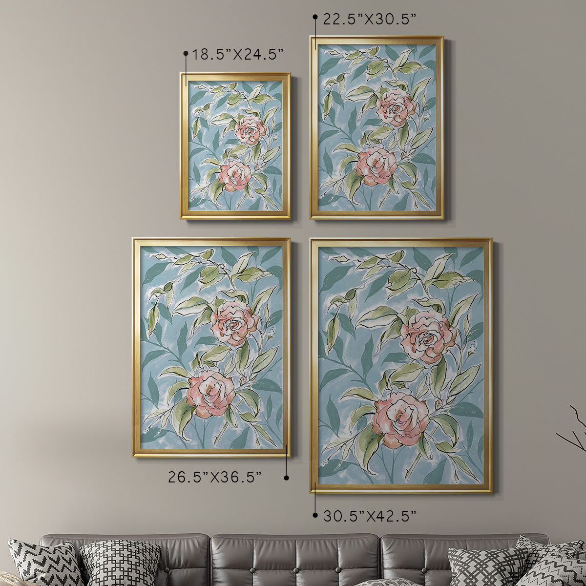 Faded Camellias II - Modern Framed Canvas Print