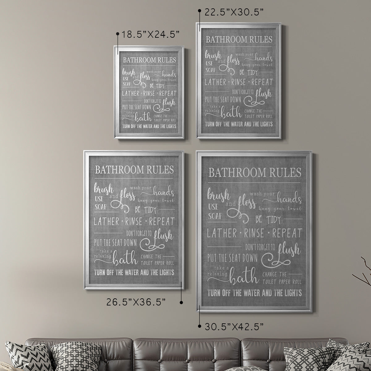 Neutral Bathroom Rules - Modern Framed Canvas Print