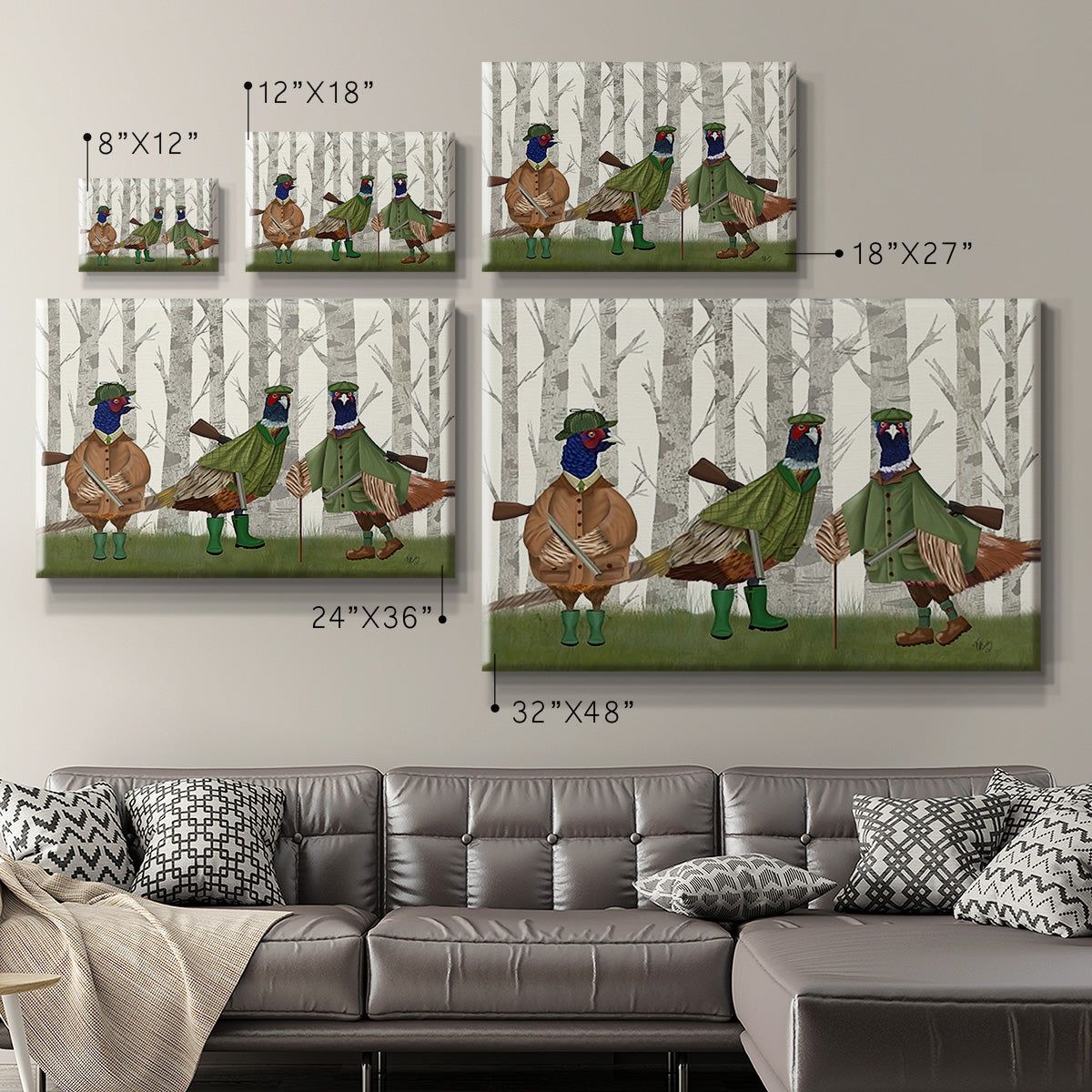 Pheasant Shooting Party Group 2 Premium Gallery Wrapped Canvas - Ready to Hang