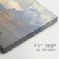 Canvas art print of a lake surrounded by mountains with boats on calm water, highlighting texture and gallery-wrapped edges