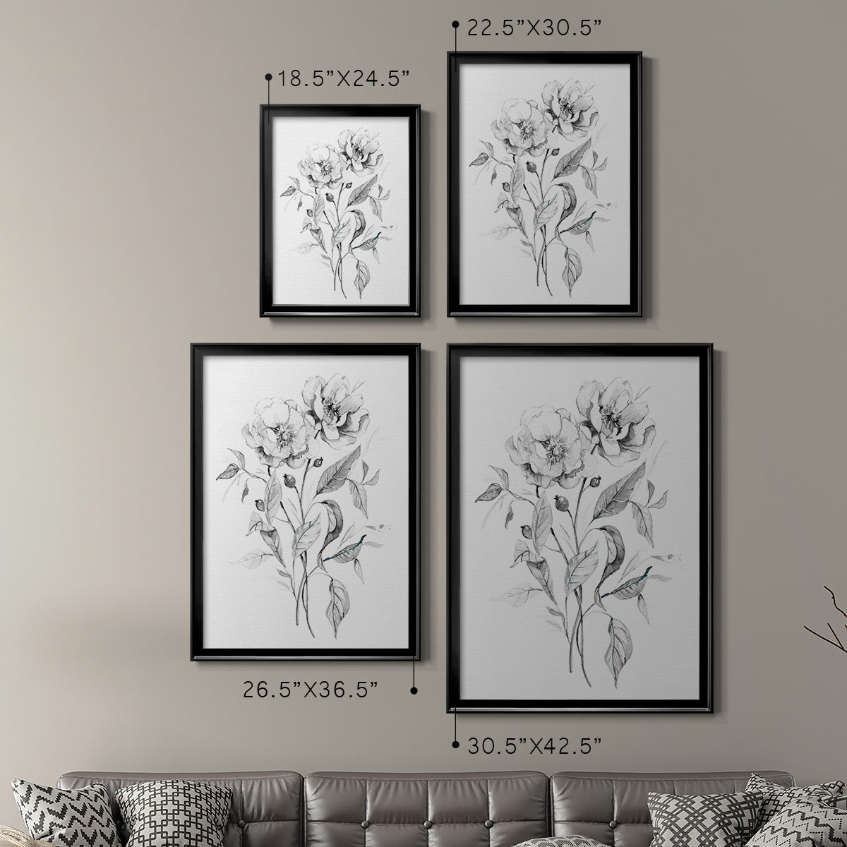 Wild Roses Sketch - Modern Framed Canvas Print