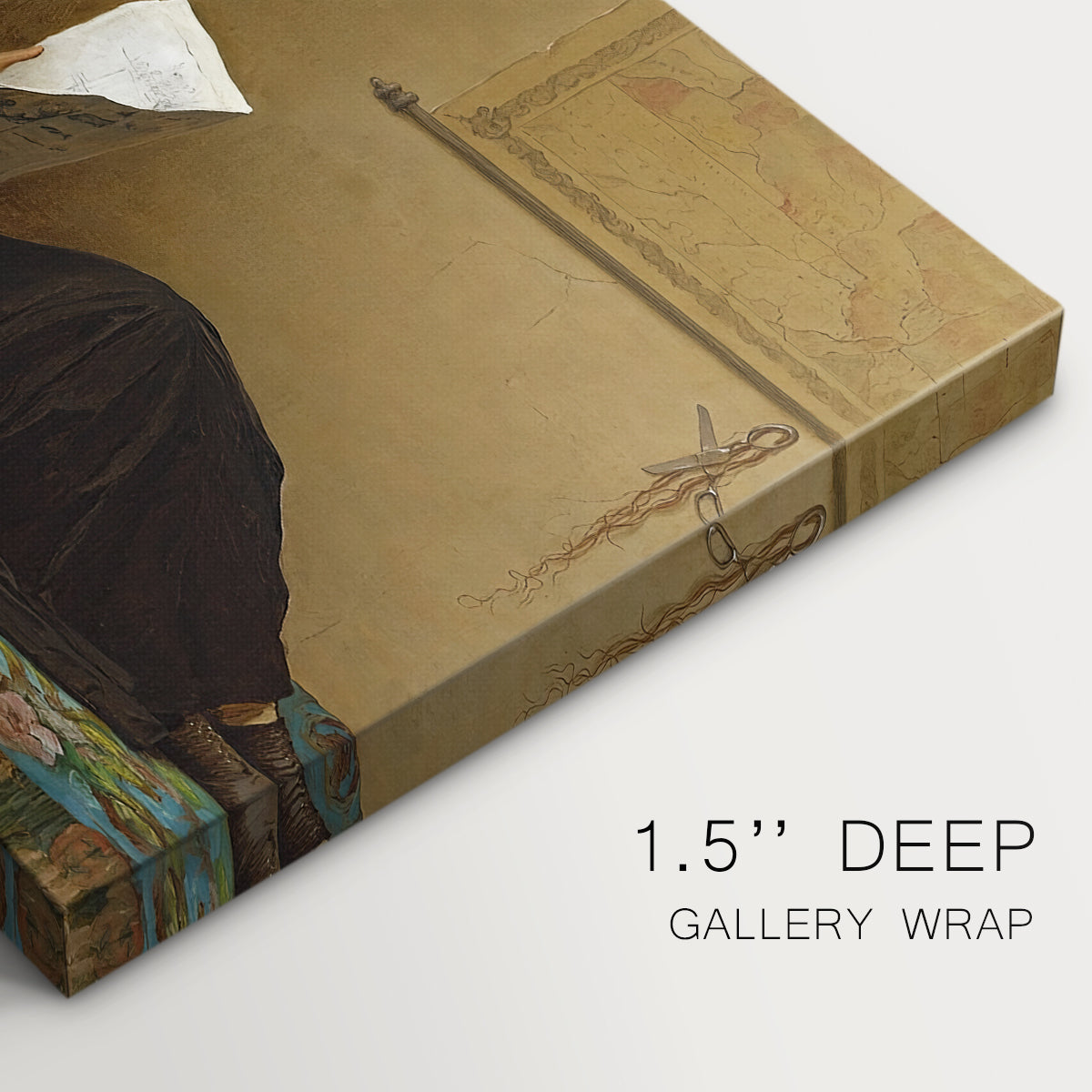 Canvas art print of a group of people gathered indoors reading newspaper together, highlighting texture and gallery-wrapped edges
