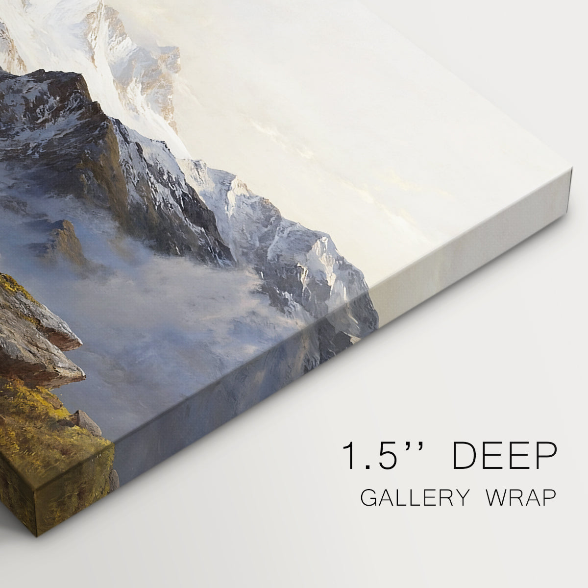 Canvas art print of a view of Großglockner peak from alpine hut overlooking valley, highlighting texture and gallery-wrapped edges