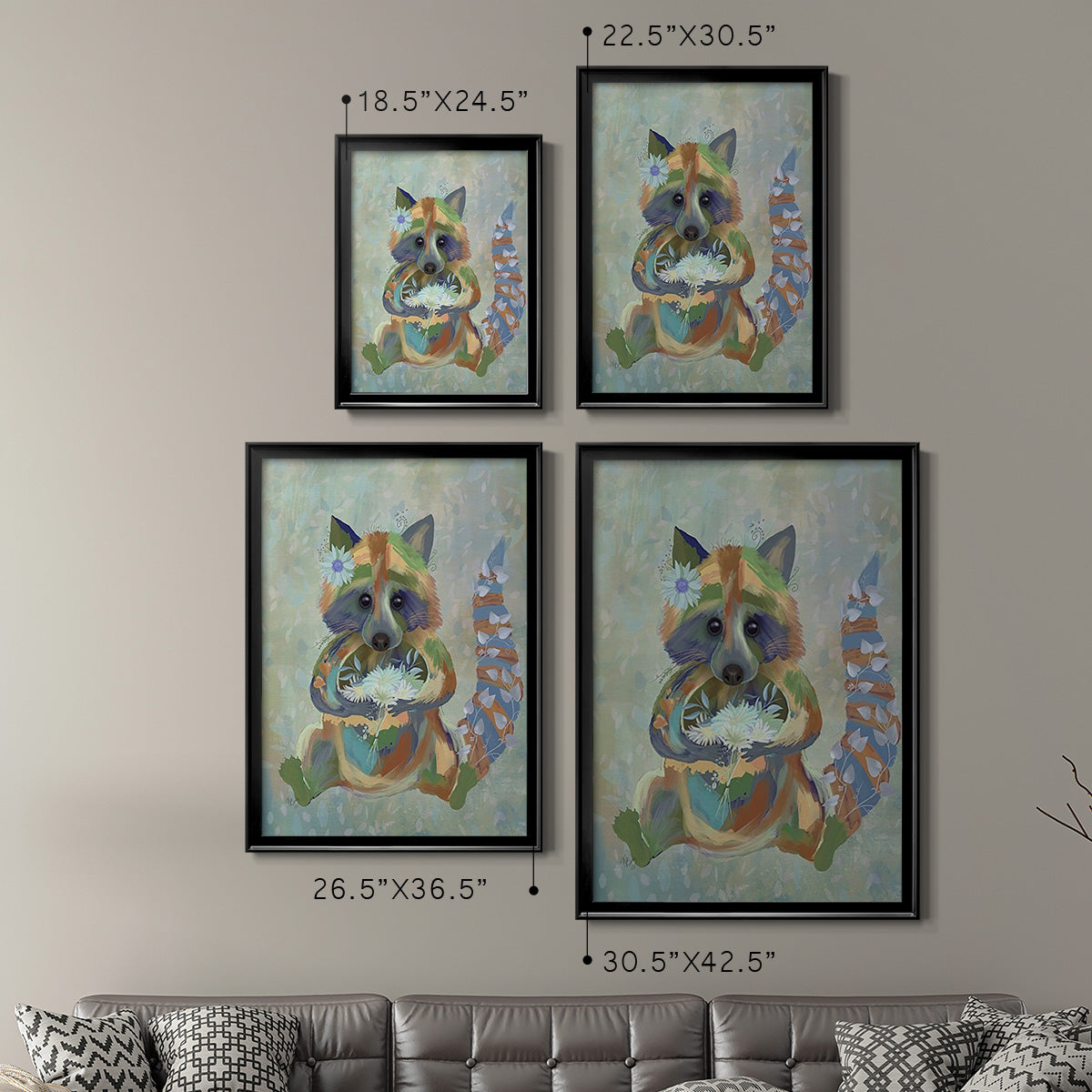 Fantastic Florals Raccoon - Modern Framed Canvas Print