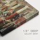 Canvas art print of a chaotic battle scene with mounted warriors charging across landscape, highlighting texture and gallery-wrapped edges