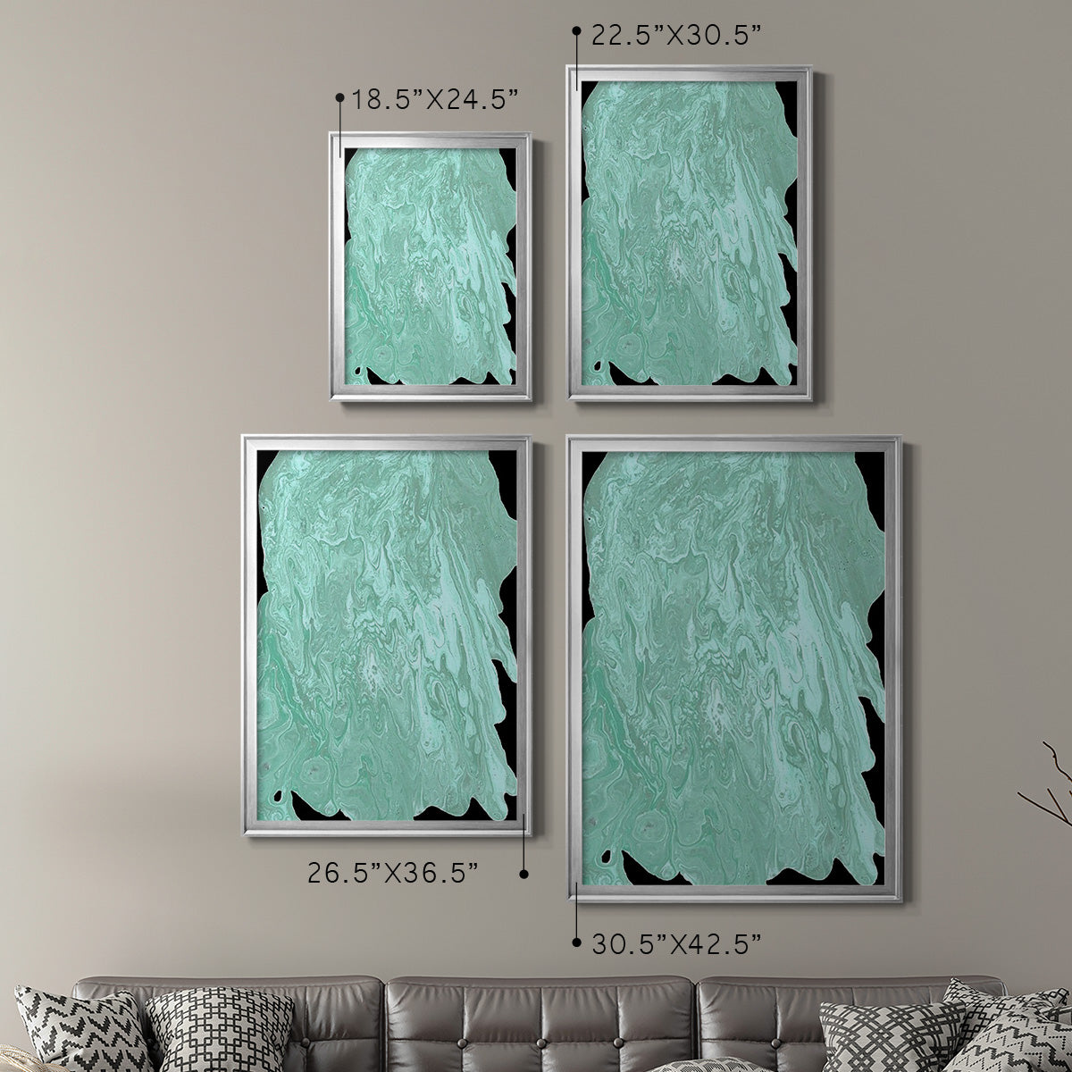 Teal Cascade II - Modern Framed Canvas Print