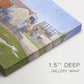 Canvas art print of industrial gas structures in urban landscape, highlighting texture and gallery-wrapped edges