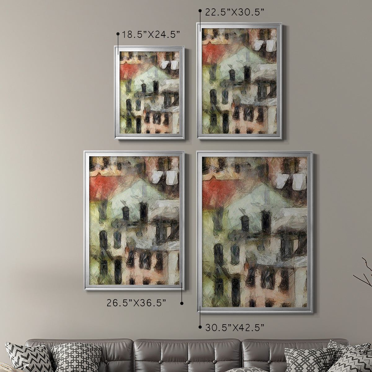 Stacked Houses II - Modern Framed Canvas Print