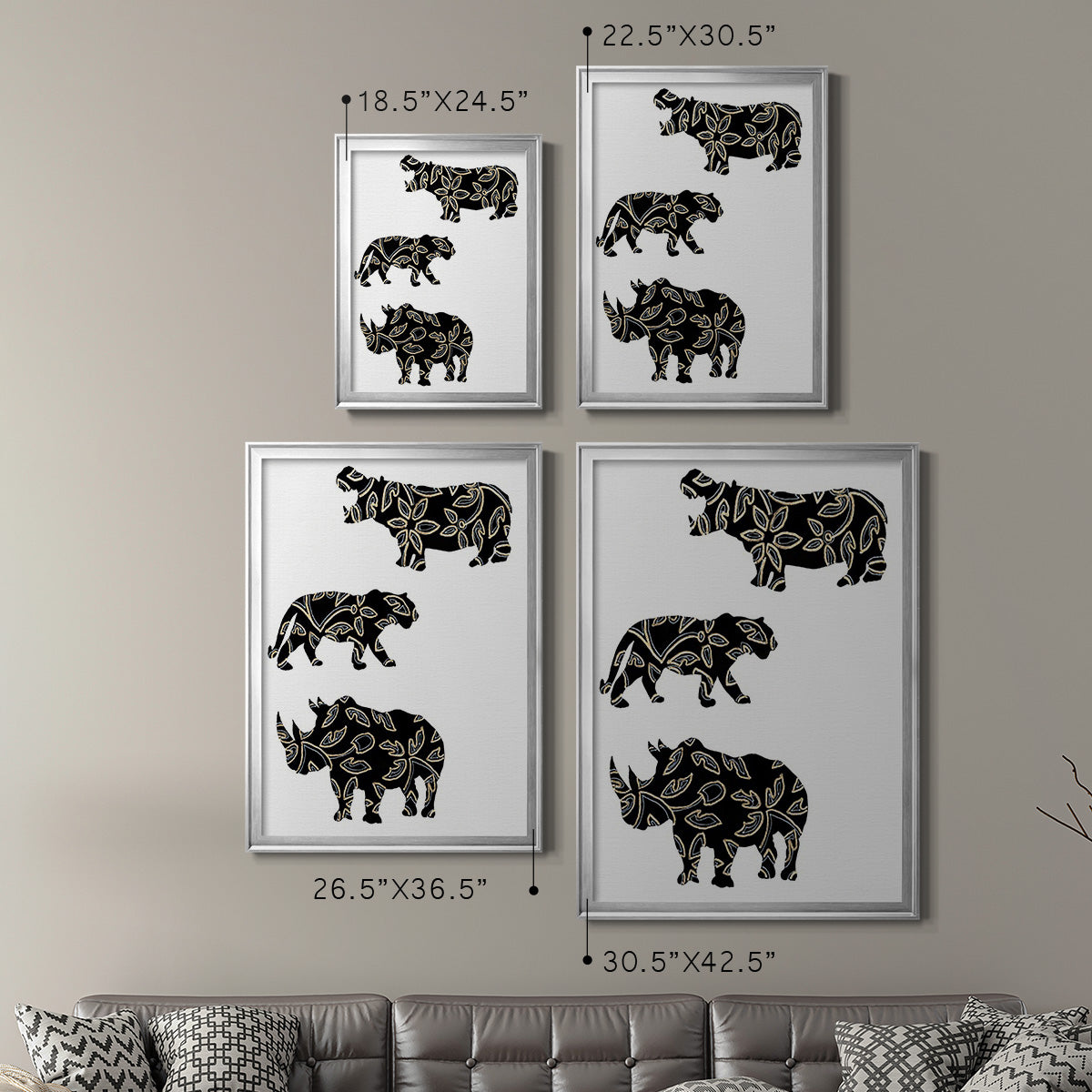 Ornamental Safari Animals II - Modern Framed Canvas Print