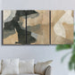 Three-panel canvas wall art featuring blurred mixed media abstract collage, displayed in a living room above a sofa.