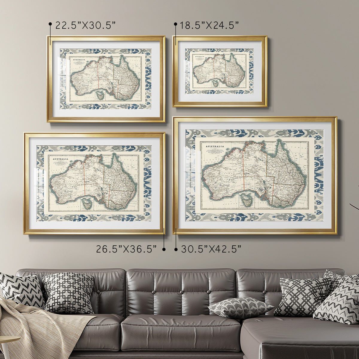 Bordered Map of Australia - Modern Framed Art Print