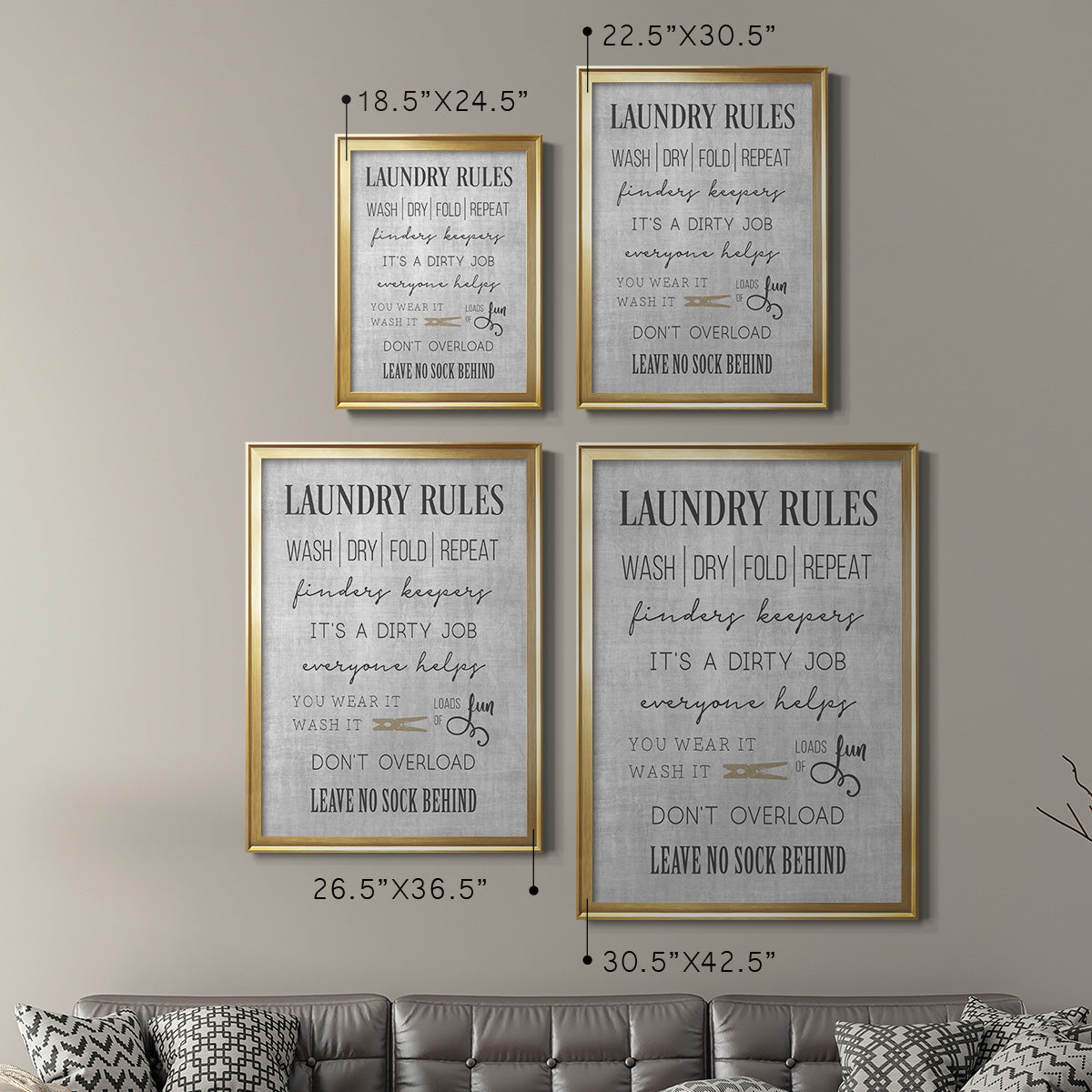 Neutral Laundry Rules - Modern Framed Canvas Print