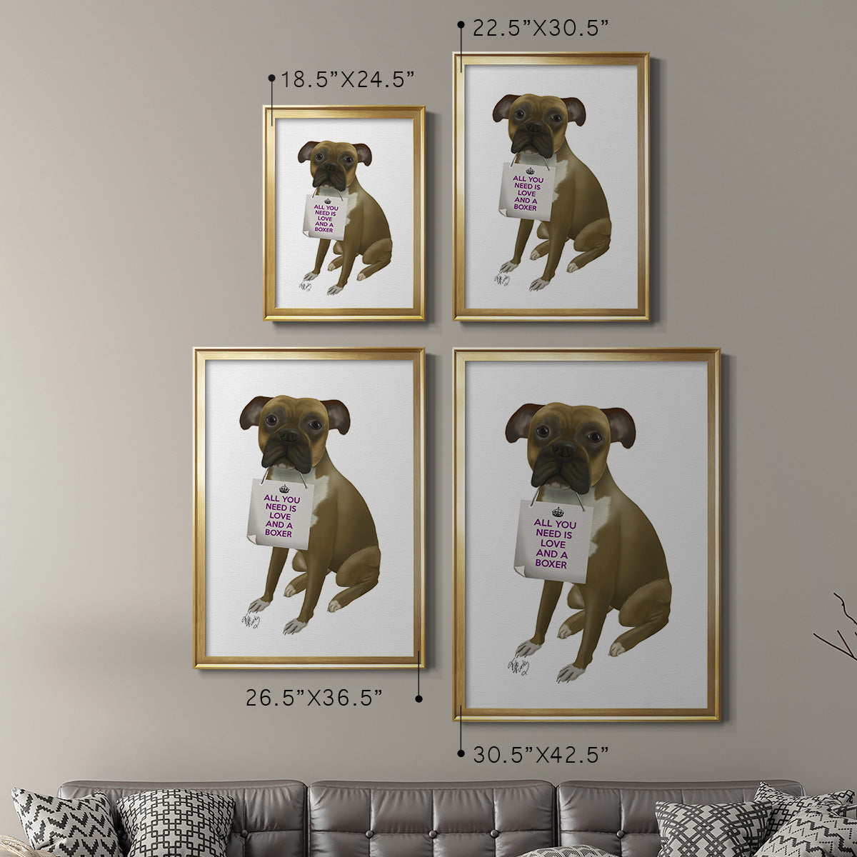 Love and Boxer - Modern Framed Canvas Print