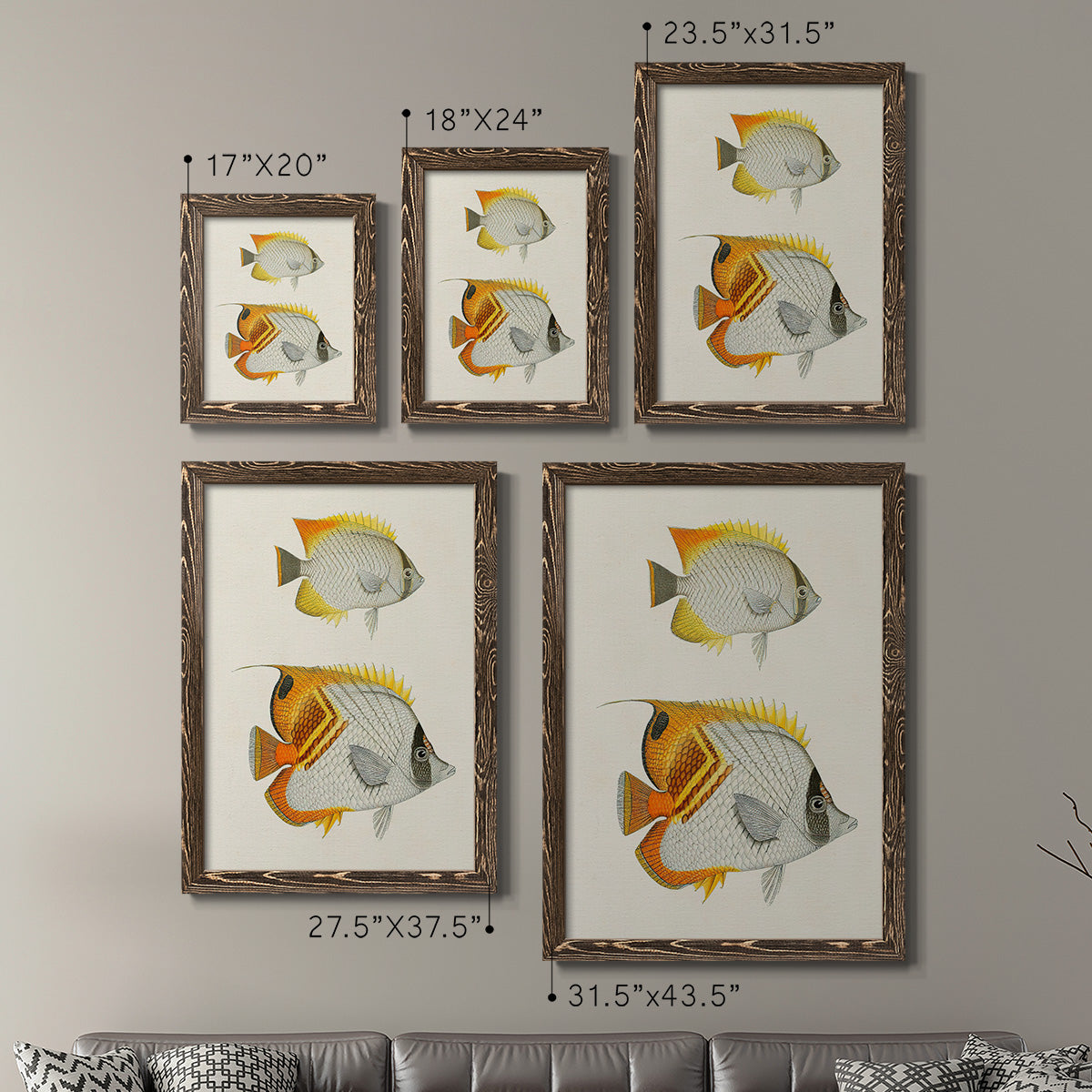 Yellow & Grey Fish I - Premium Framed Canvas 2 Piece Set - Ready to Hang