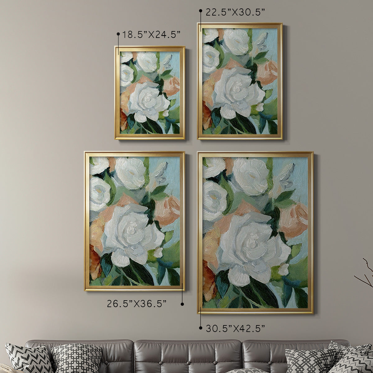 Bouquet Scatter I - Modern Framed Canvas Print