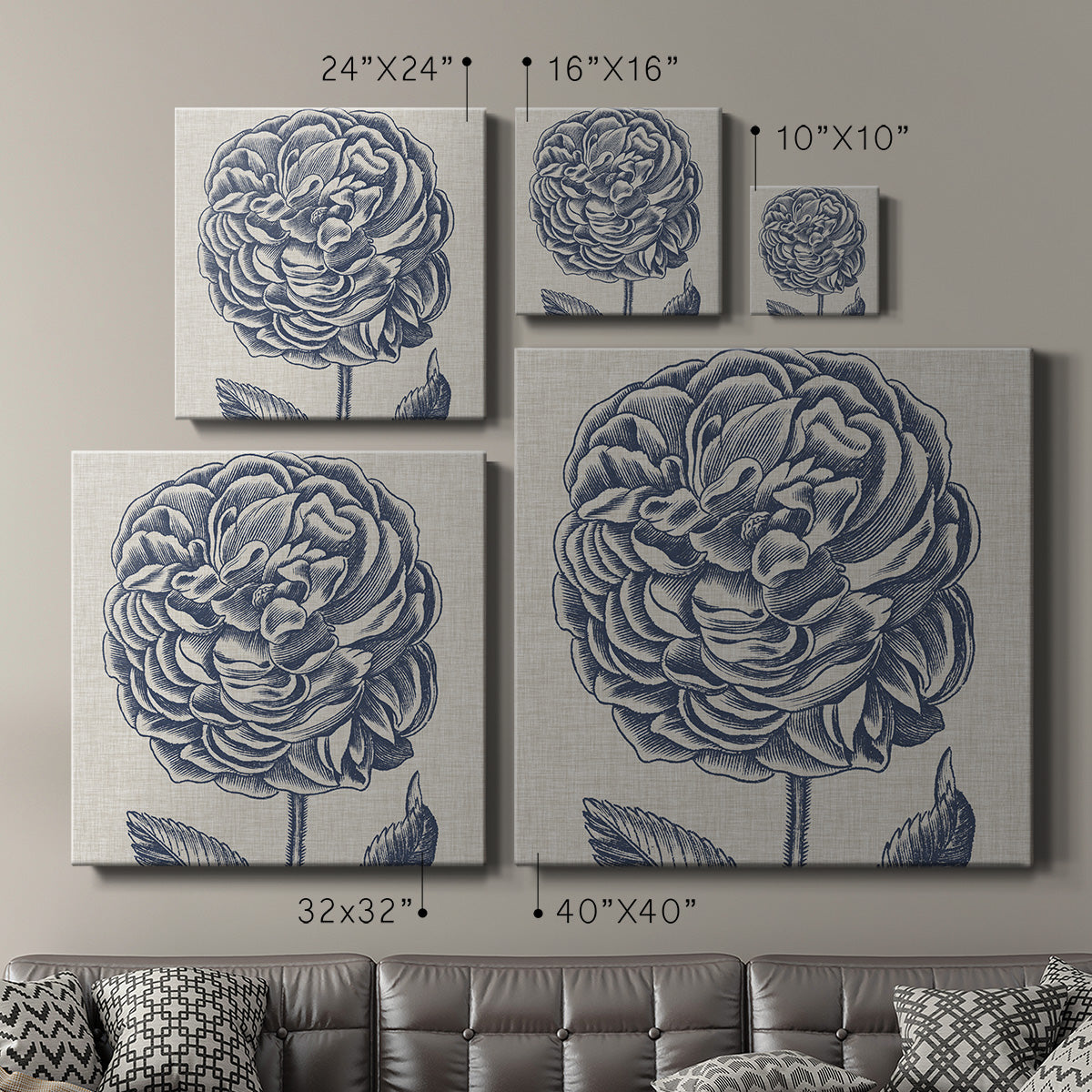 Indigo Floral on Linen V - Canvas Art Print