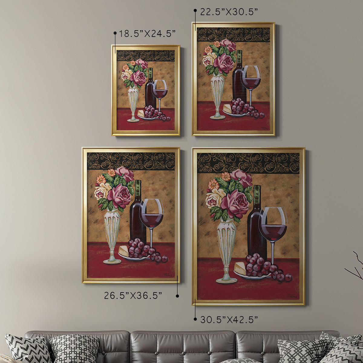 Vintage Flowers and Wine I - Modern Framed Canvas Print