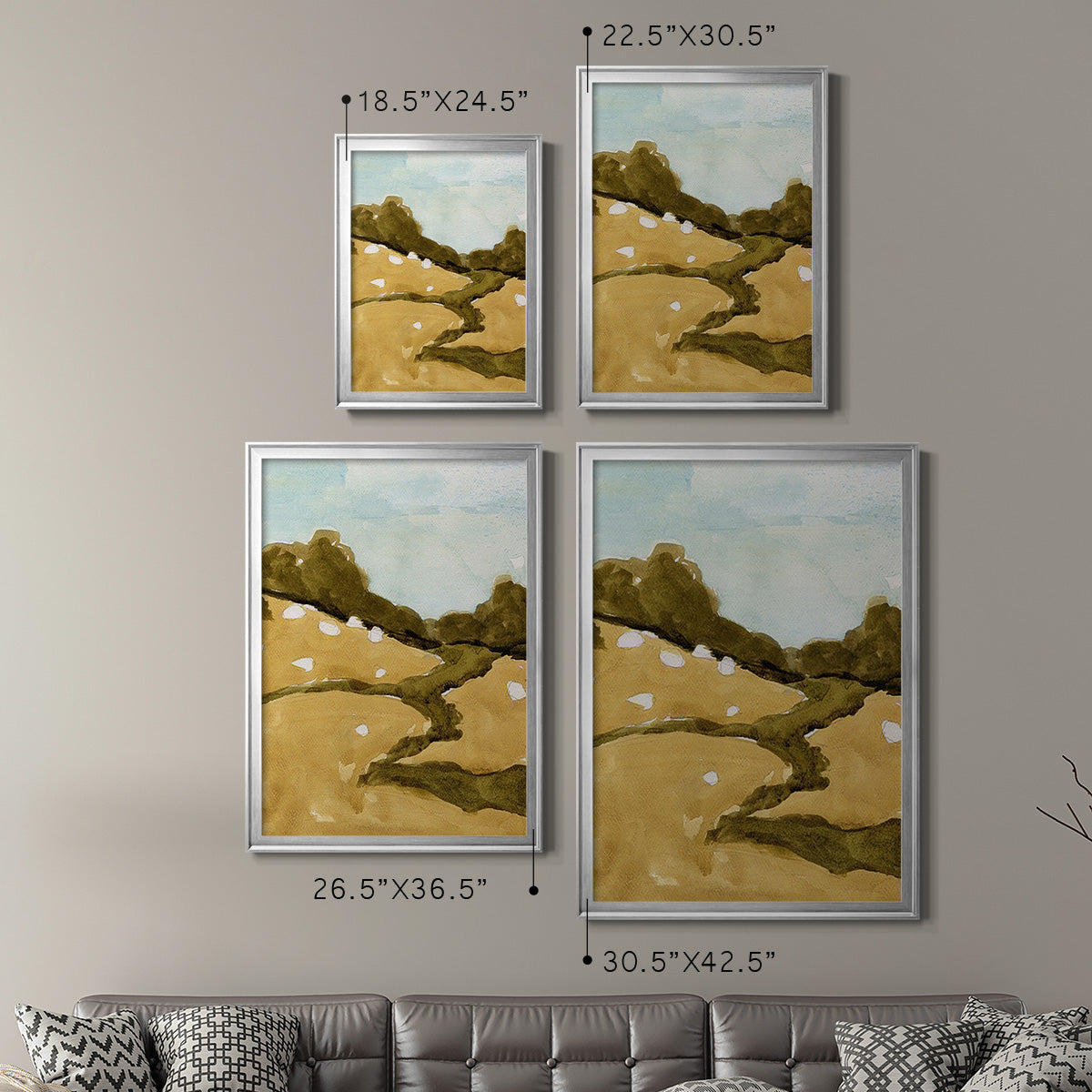 Scattered Sheep II - Modern Framed Canvas Print