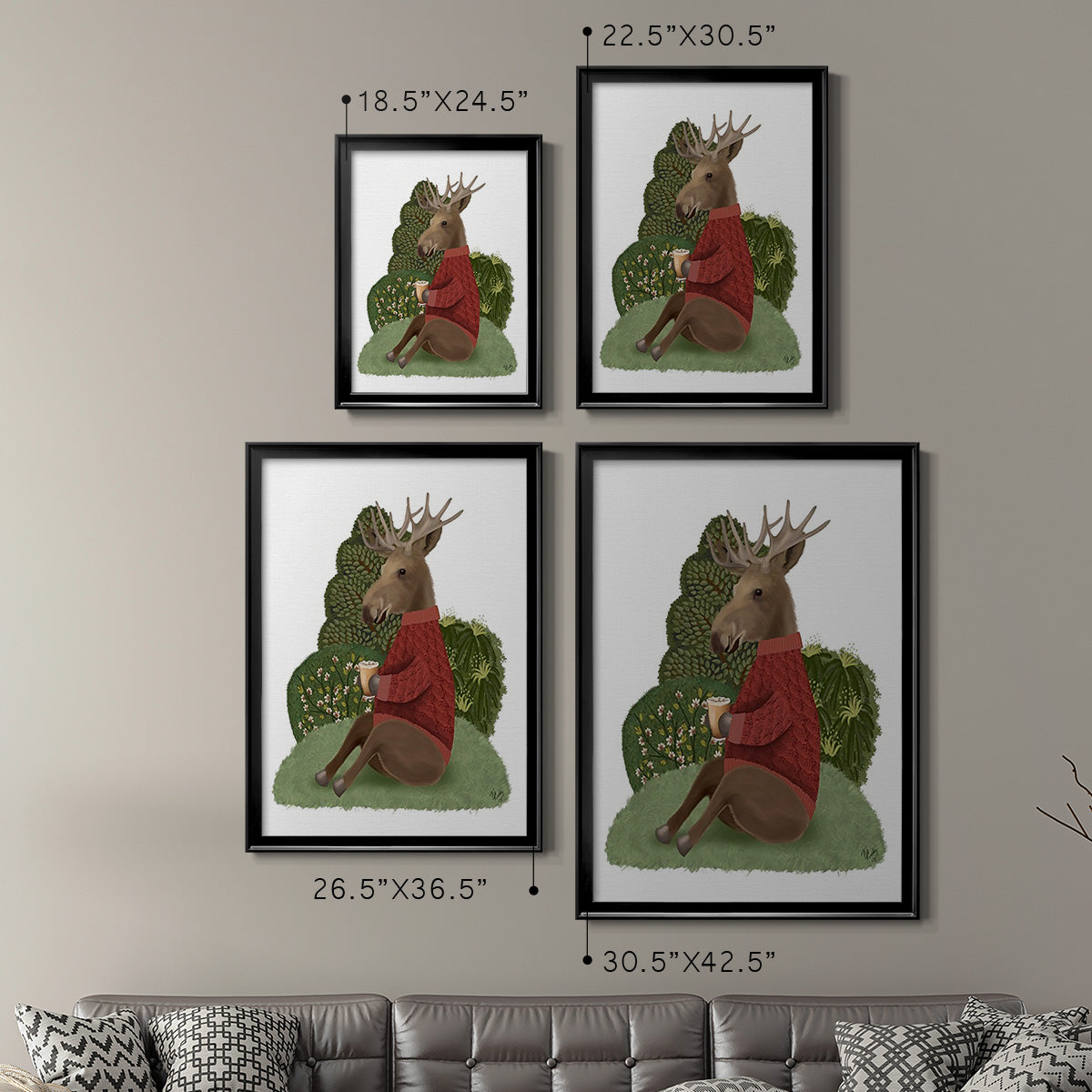 Latte Moose in Sweater - Modern Framed Canvas Print
