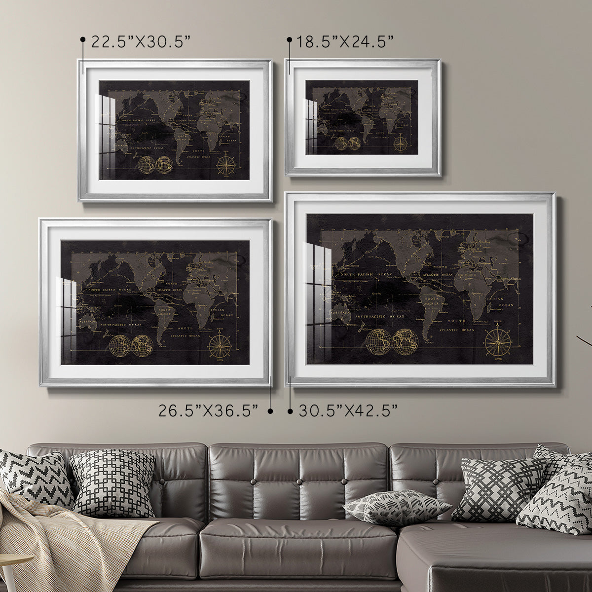 Black Gold Map - Modern Framed Art Print